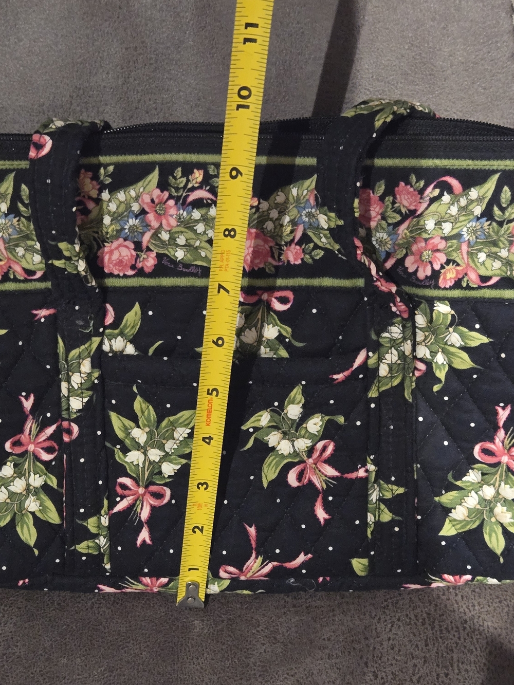 Vera Bradley Retired"New Hope" Floral Quilted Tote Bag Purse Pockets Black Pink - Picture 12 of 12